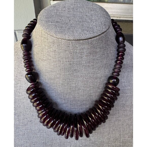 Vintage Style Chunky Purple Glass Bead Statement Necklace - Picture 1 of 7